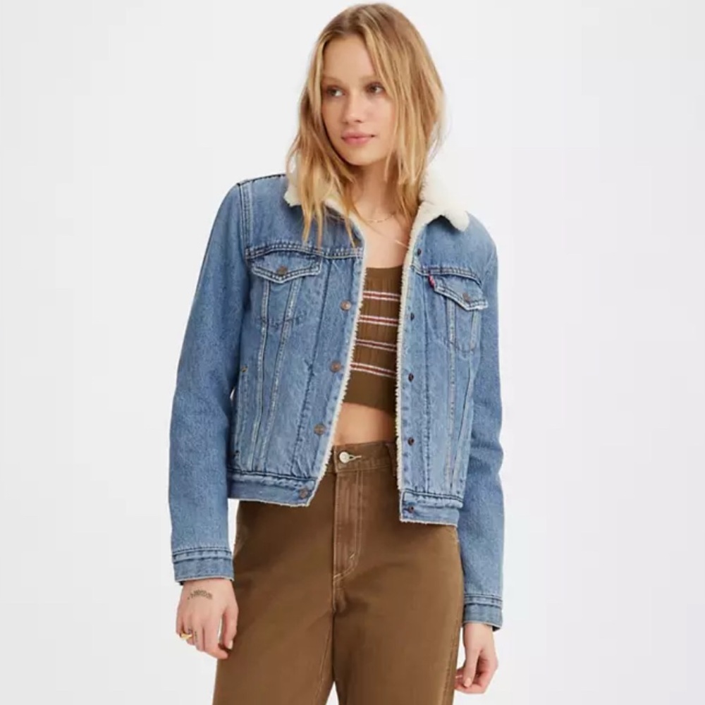 Levi's Original Trucker Sherpa Jean Denim Jacket Size Small